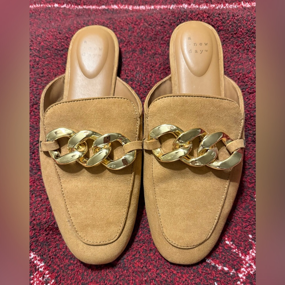 A New Day Tan Gold Chain Mules
